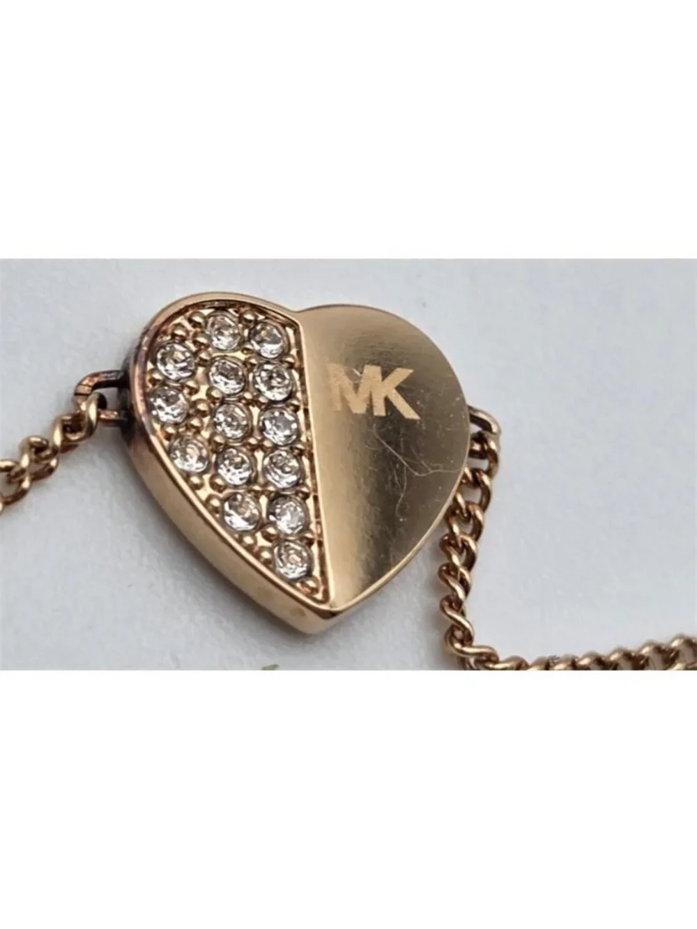 Michael Kors Rose Gold Tone Clear CZ Pavé Heart Slider Bracelet One Size